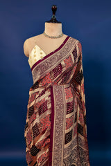 Brown Modal Silk Checks Ajrakh Printed Saree
