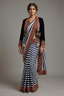 Pearl White Crepe Silk Stripes Printed Pre Draped Saree with Jacket