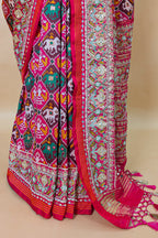 Multi Colored Silk Traditional Checks Patola Saree with Beads and Gota Work