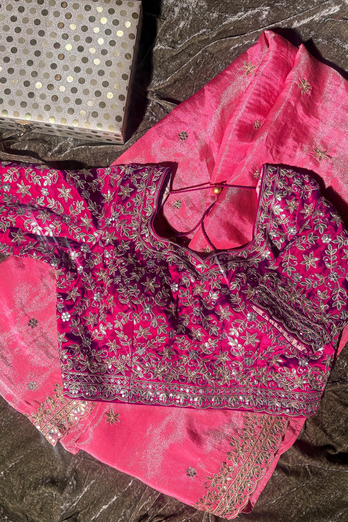 Light Pink Tissue Silk Gota Worked Saree with Readymade Blouse