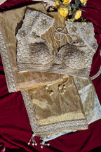Golden and Silver Tissue Silk Saree with Designer Readymade Blouse