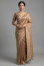 Beige and Golden Two Toned Woven Saree with Beaded V Neckline Readymade Blouse