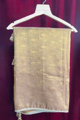 Beige and Golden Two Toned Woven Saree with Beaded V Neckline Readymade Blouse
