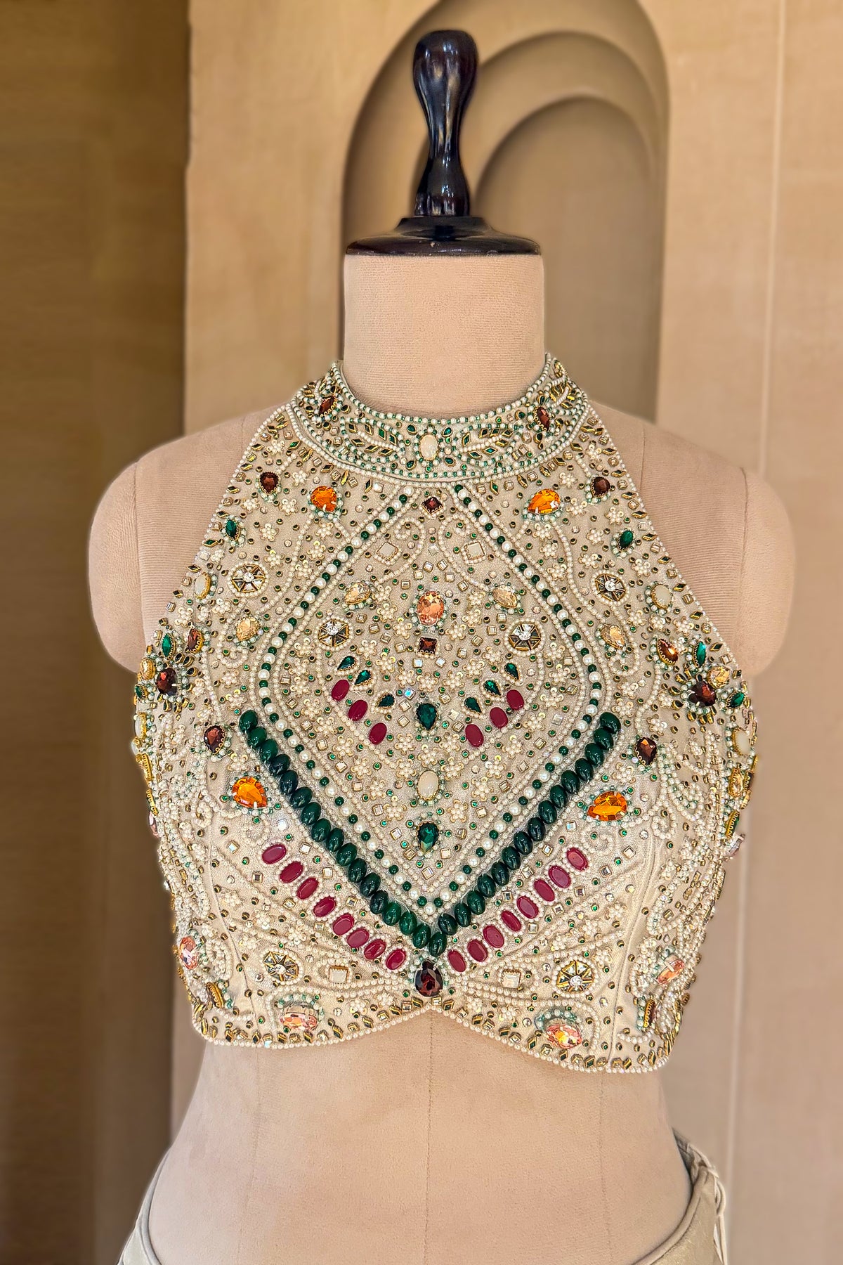 Golden Imported Ready-made Ruffle Saree with Halter Neck Embellished Blouse