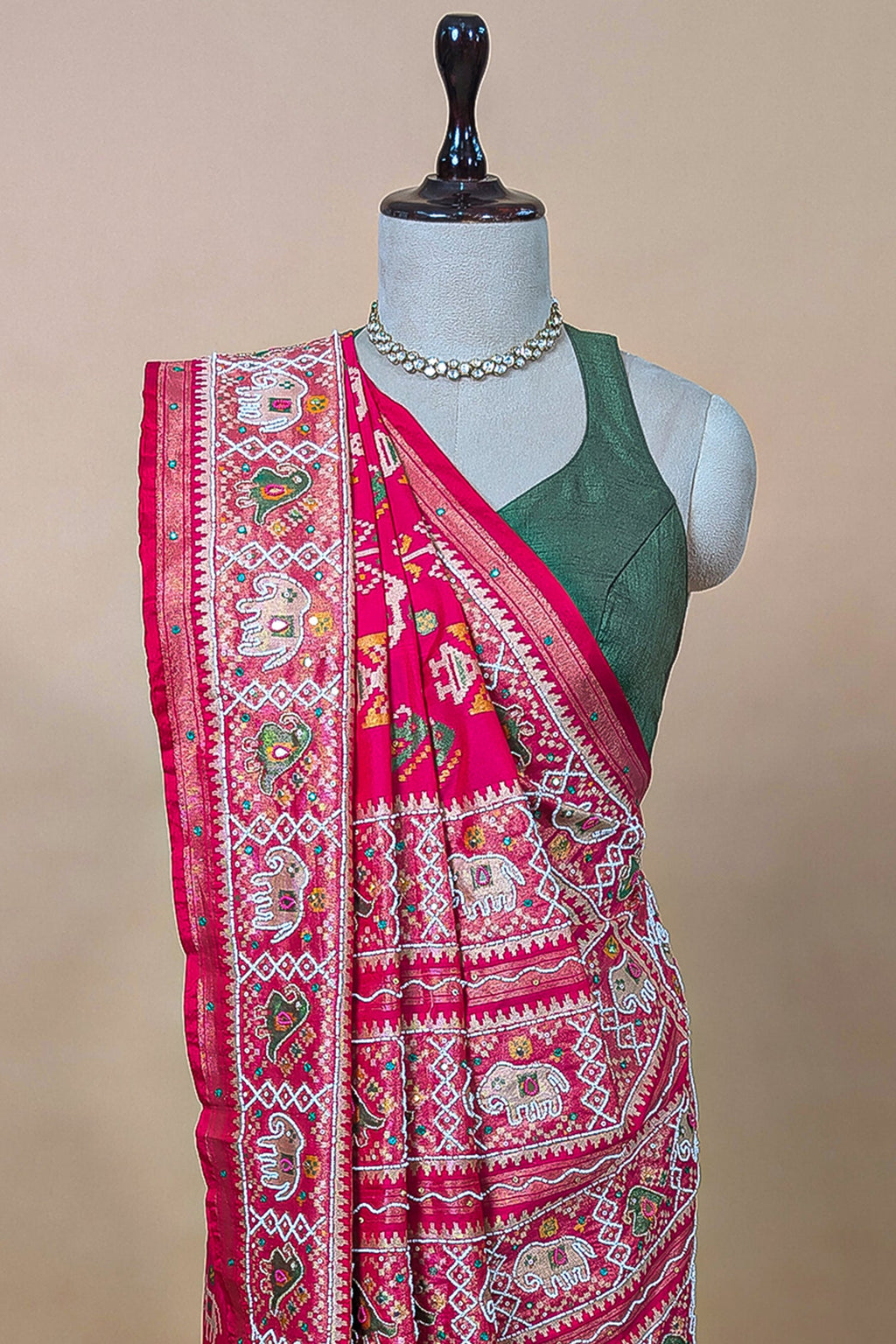 Red Silk Traditional Patola Weave Saree with Handwork