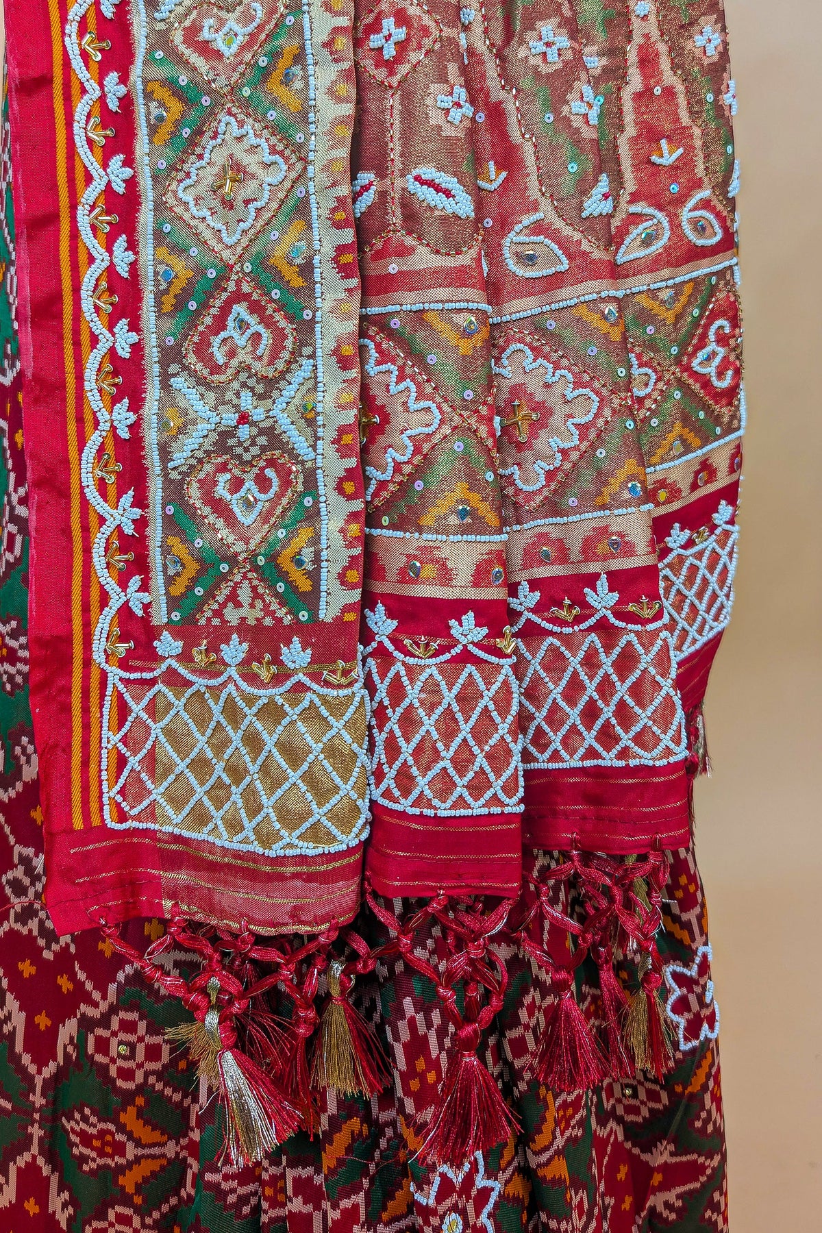 Green Silk Traditional Patola Weave Saree with Handwork