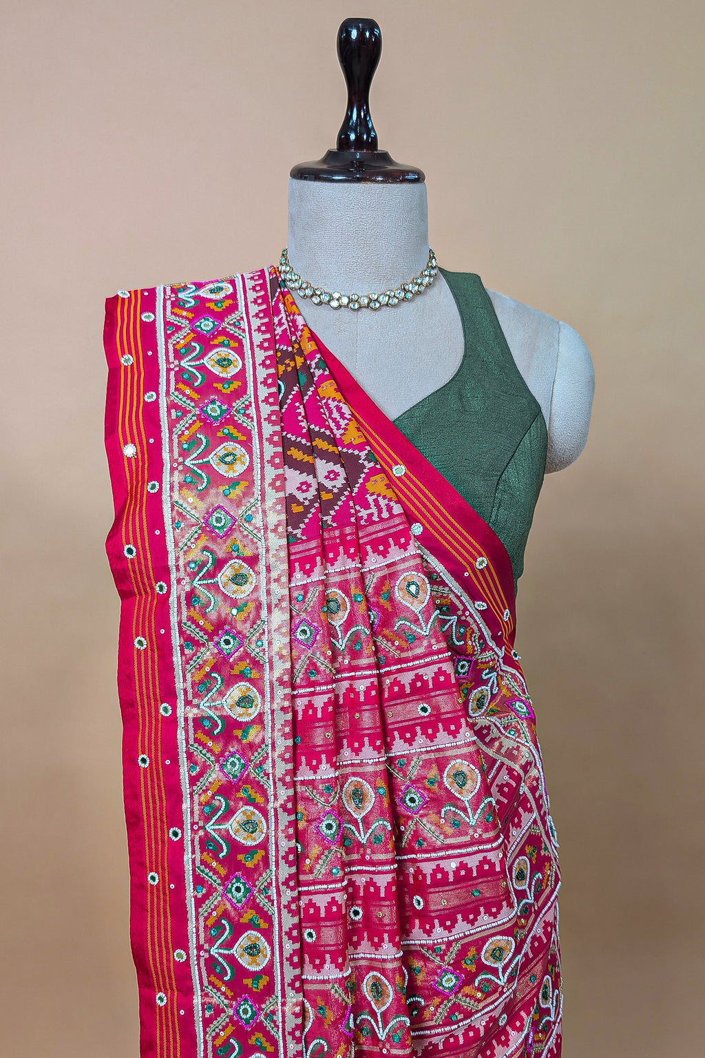 Multi Colored Silk Traditional Patola Weave Saree with Handwork