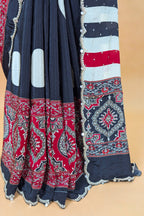 Black Crepe Silk Ajrakh Printed Saree