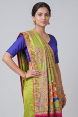 Parrot Green Silk Thread Embroidered Saree