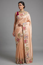 GoldenTissue Saree with Handwork Patch Border