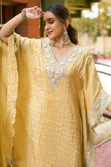 Honey Yellow Tissue Silk Gotta Work Kaftan Set