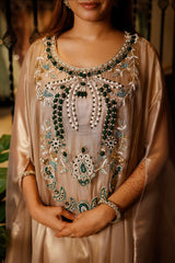 Light Beige Pearl Worked Tissue Cape Style Palazzo Set