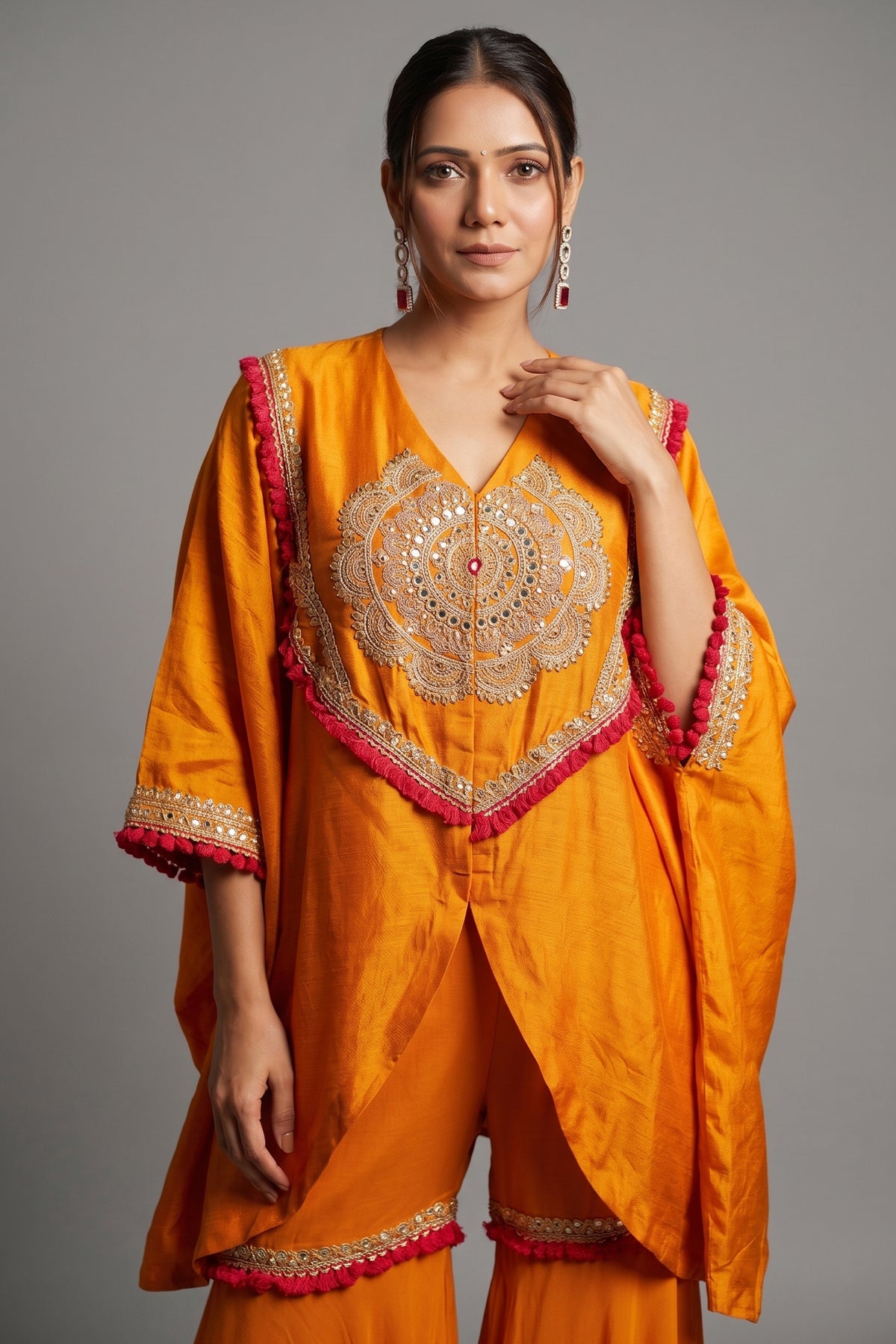 Orange Raw Silk Dori Embroidered Sharara Set