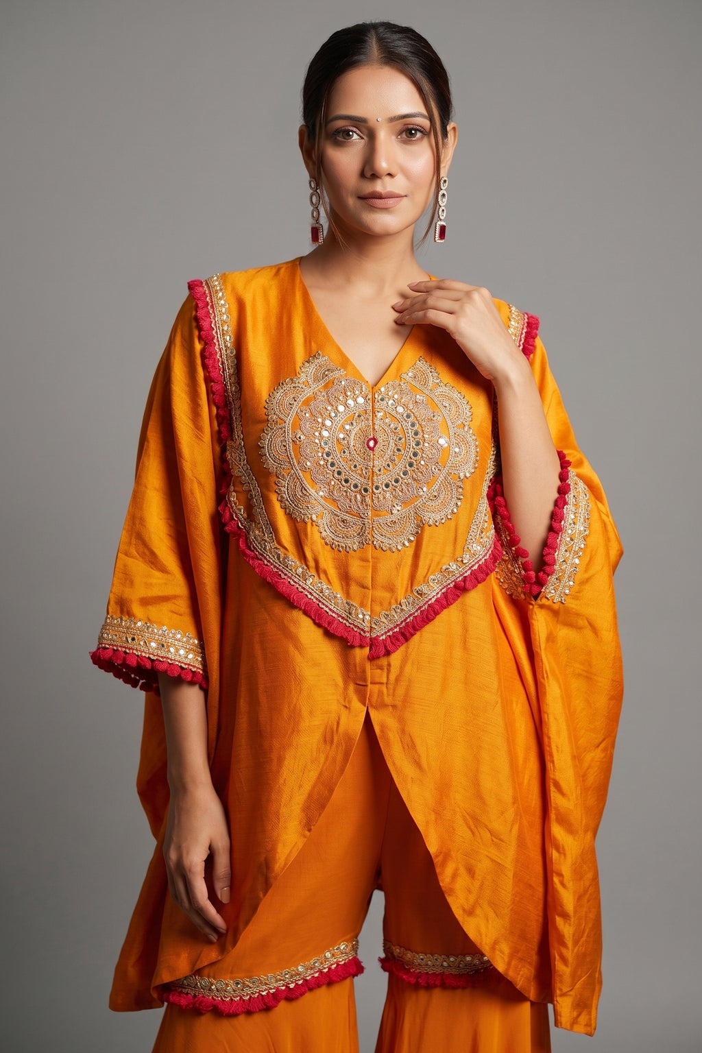 Orange Raw Silk Dori Embroidered Sharara Set