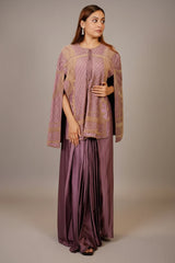 Mauve Raw Silk Beaded Contemporary Indo-Western Co-ord Set
