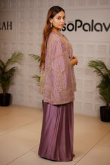 Mauve Raw Silk Beaded Contemporary Indo-Western Co-ord Set