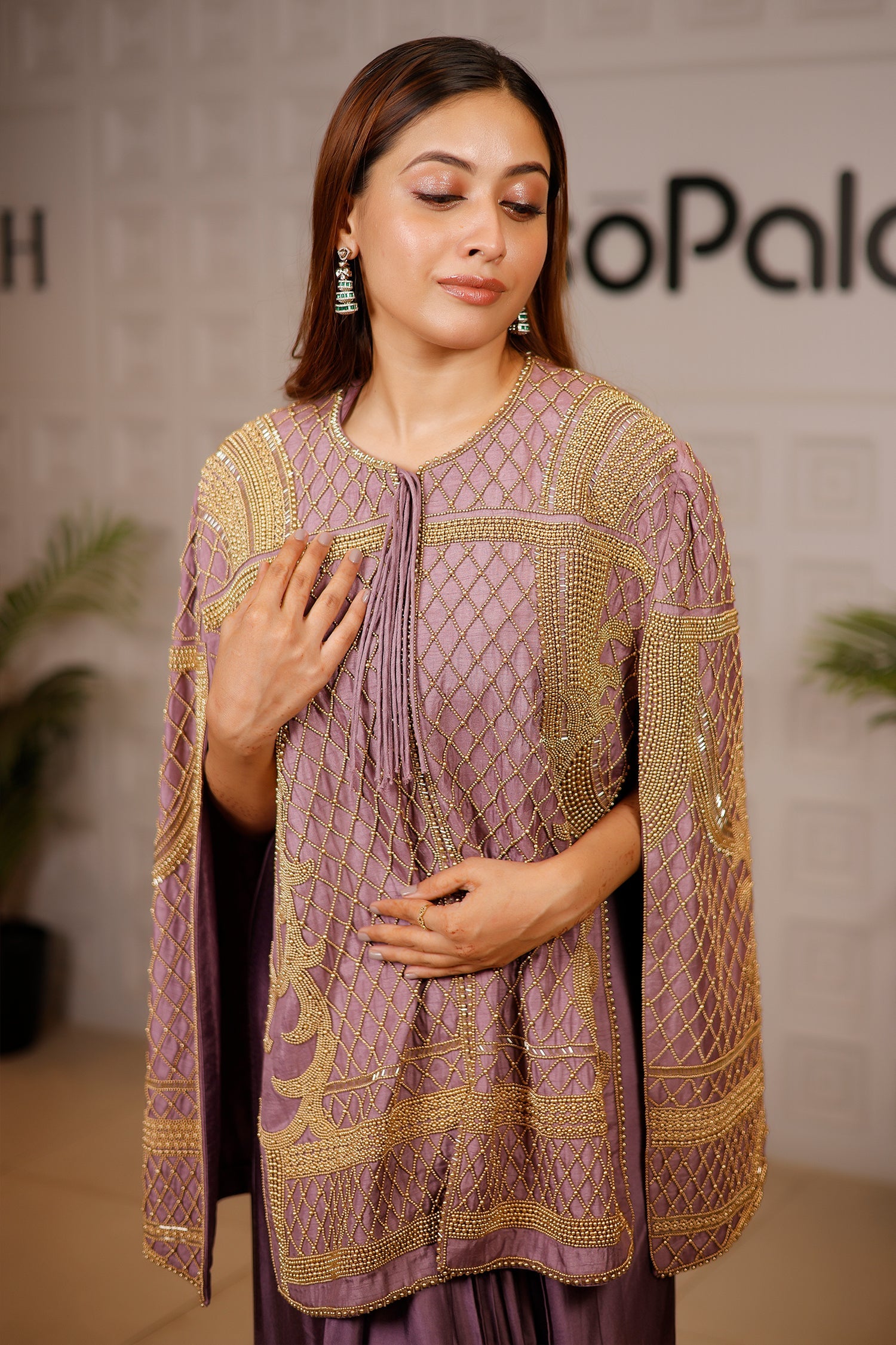 Mauve Raw Silk Beaded Contemporary Indo-Western Co-ord Set