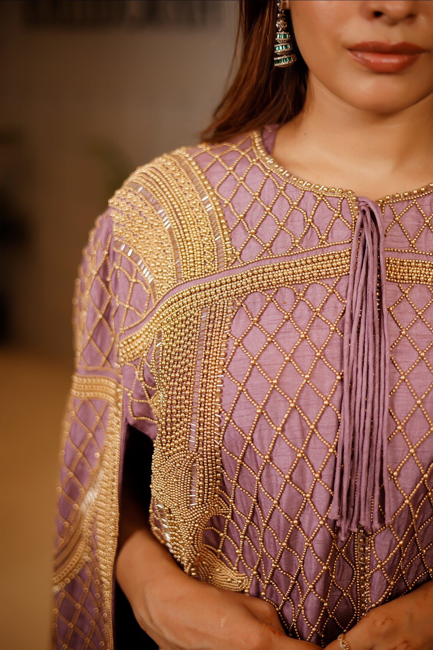 Mauve Raw Silk Beaded Contemporary Indo-Western Co-ord Set