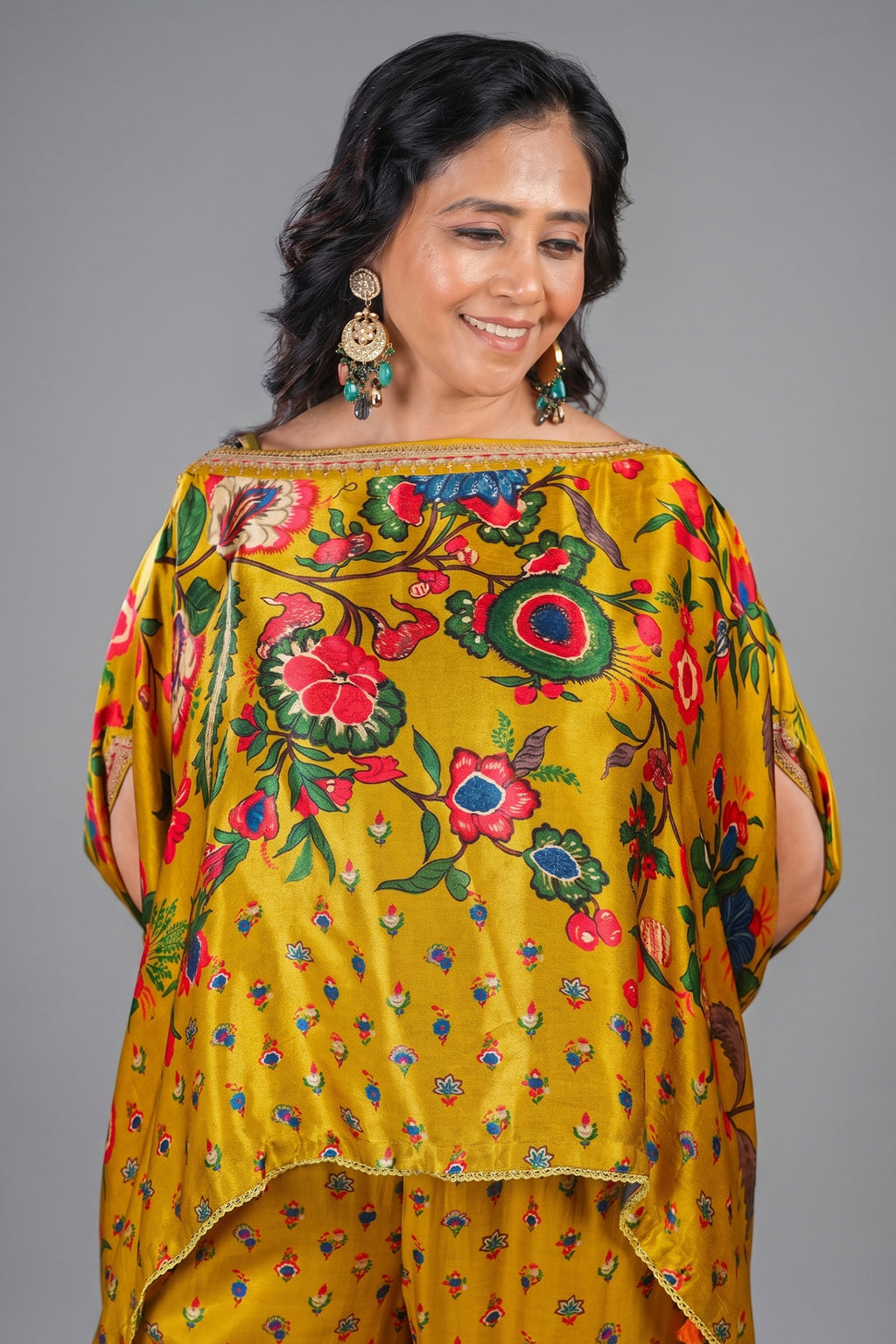 Mustard Yellow Gaji Silk Printed Sharara Set