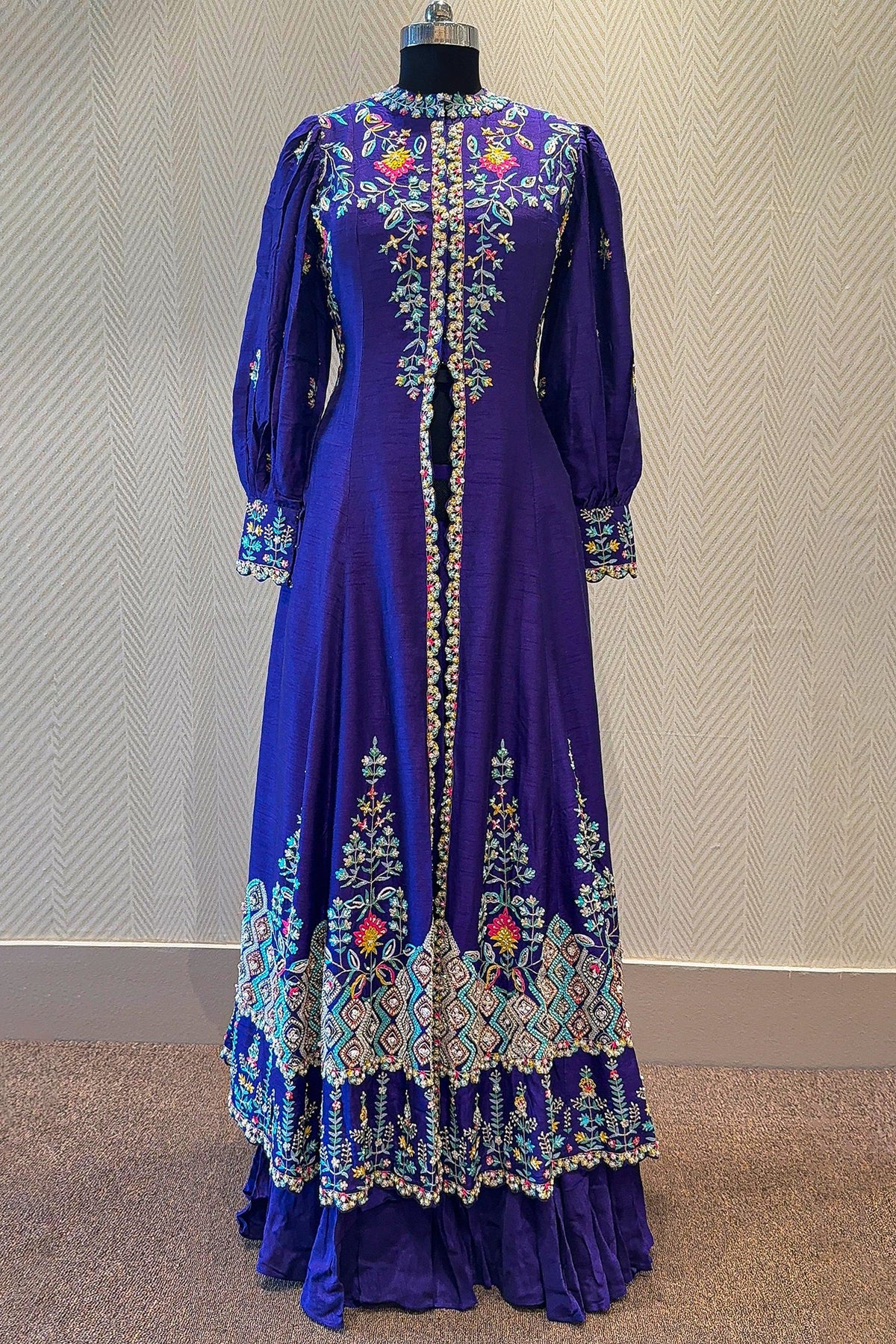 Purple Raw Silk Sequin Embroidered Slit Cut Lehenga Suit