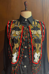 Black Satin Crepe Embellished Statement Shirt with Dhoti Skirt