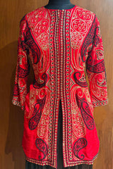 Red Raw Silk Embellished Sequin Beaded Top Palazzo Set