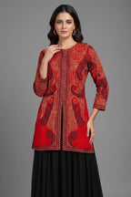Red Raw Silk Embellished Sequin Beaded Top Palazzo Set