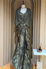 Sage Green Sequin and Beaded Pre Draped Dress with Jacket