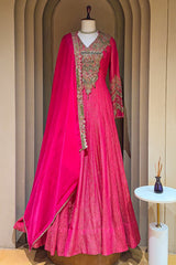 Pink Tissue Crush Handworked Anrakali Suit with Dupatta