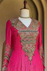Pink Tissue Crush Handworked Anrakali Suit with Dupatta