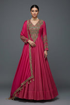 Pink Tissue Crush Handworked Anrakali Suit with Dupatta