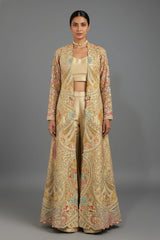 Beige Silk Handworked Indo Western Set