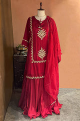 Red Satin Organza Gota Worked Lehenga Suit