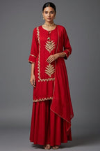 Red Satin Organza Gota Worked Lehenga Suit