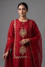 Red Satin Organza Gota Worked Lehenga Suit