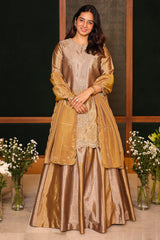 Silver and Golden Tissue Silk Zardosi and Sequin Worked Lehenga Suit