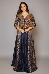 Blue Silk Sequin Embroidered Slit Cut Indo Western Set