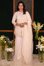 Pearl White Organza Sequinned and Beaded Work Sharara Set