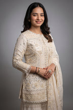 Pearl White Organza Sequinned and Beaded Work Sharara Set