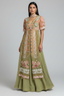 Green and Peach Organza Designer Handworked Slit Cut Suit