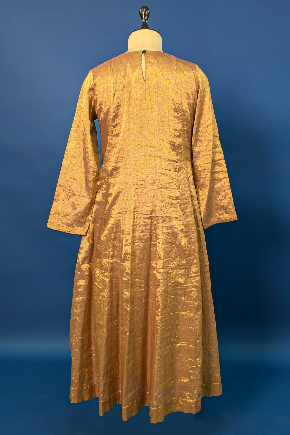 Golden Tissue Silk Anarkali Suit with Sequin and Applique Work
