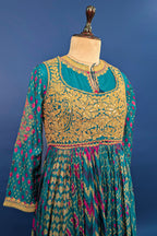 Rama Blue Silk Printed Anarkali Suit with Sequin Embroidery Work