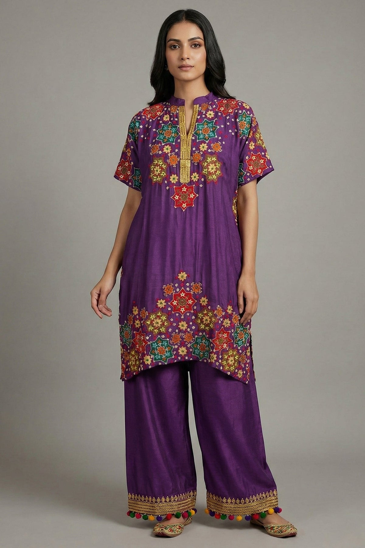 Dark Magenta Silk Embroidered Co-Ord Set