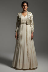 Ivory Embellished Gown with Handworked Jacket
