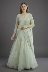 Light Mint Green Suit with Attached Dupatta and Long Top