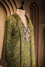 Green Silk Printed Indo Western Set