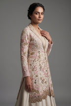 Cream Silk Designer Handworked Indo Western Set