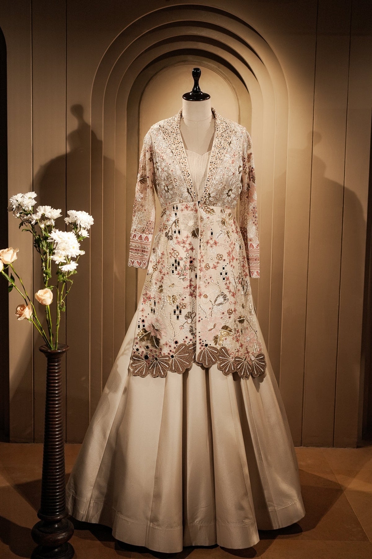 Cream Silk Designer Handworked Indo Western Set