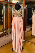 Pink Improted Sequin Cutdana Worked Fusion Gown