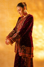 Dark Byzantium Velvet Printed and Sequinned Palazzo Suit